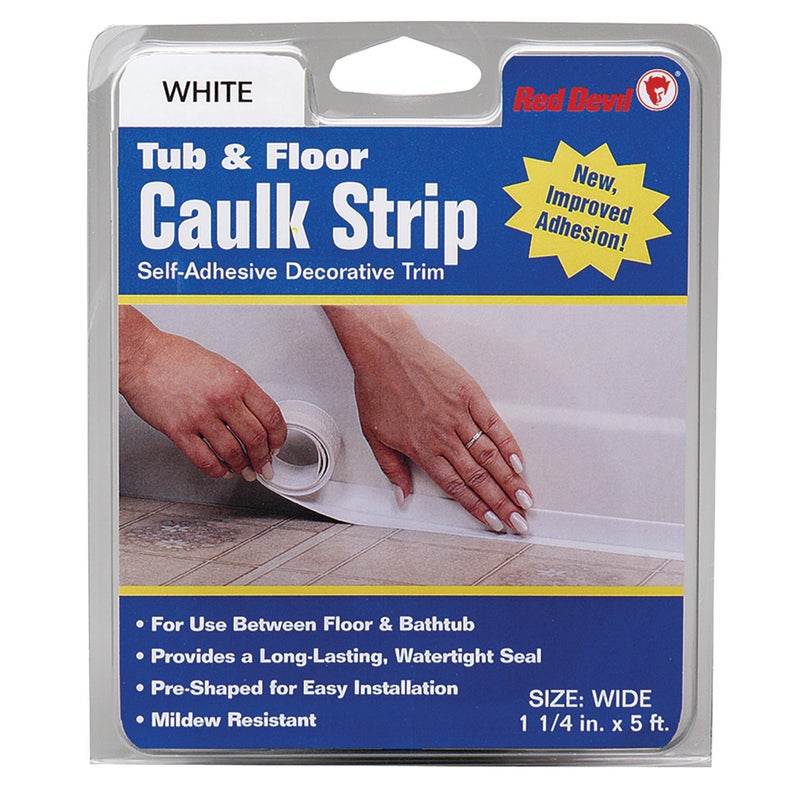 Red Devil 0170 (Wide) Tub & Floor Caulk Strip, 1-1/4"" x 5', White - Image 1